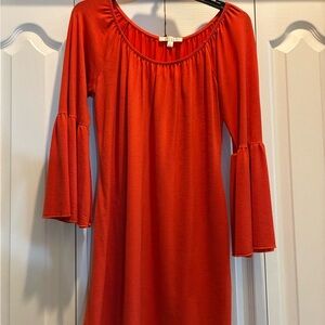 Vibrant Red Orange  Long Sleeve Dress